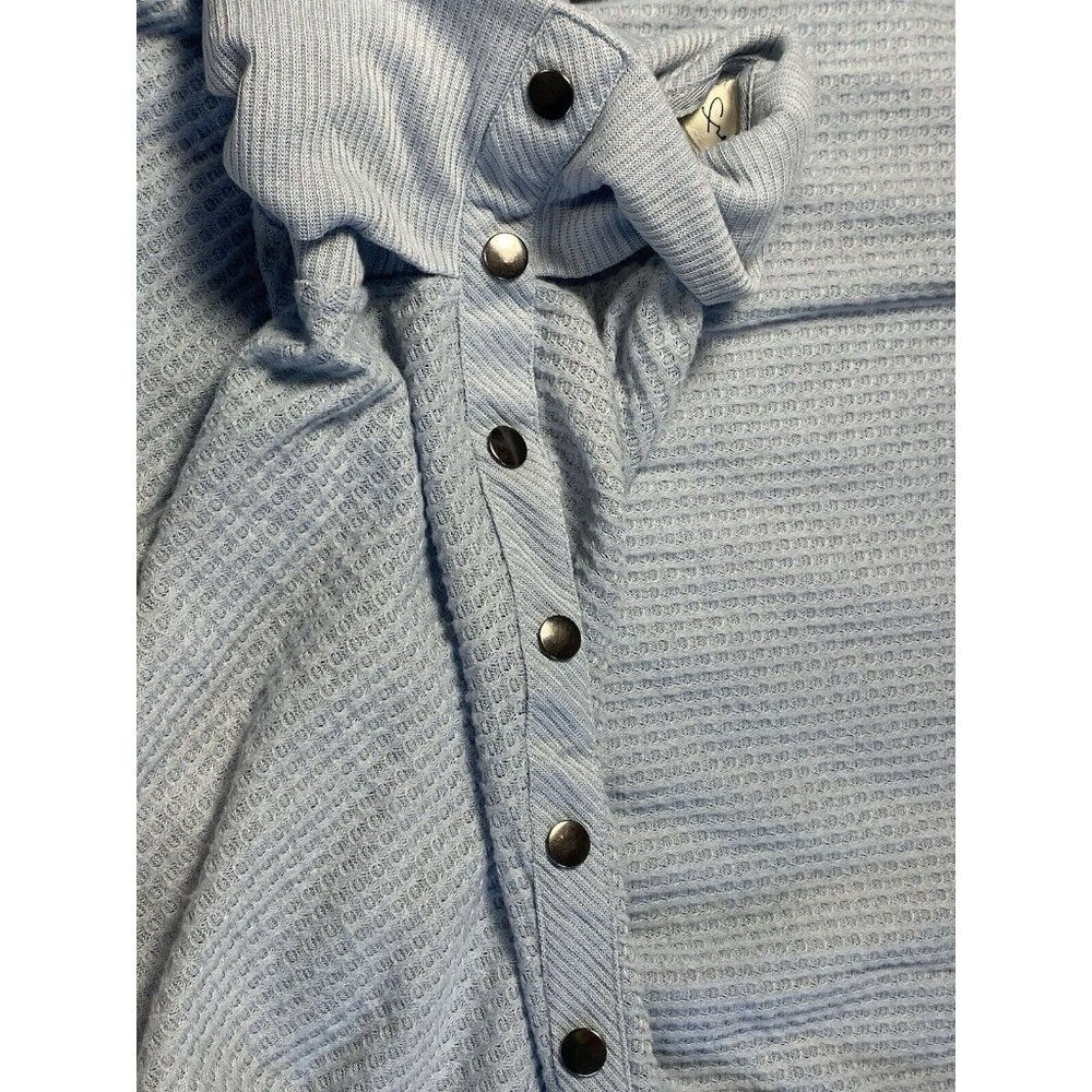 French Laundry Womens Sz 2X Baby Blue Waffle Knit Turtle Neck Snap Details - Picture 5 of 7